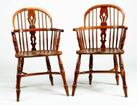 Lot 1265 - A pair of 19th Century style yew wood Windsor...