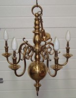 Lot 1266 - A Dutch style brass chandelier converted to...