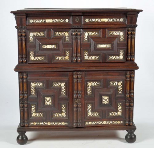 Lot 1281 - A Continental oak cupboard, the upper section...