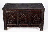 Lot 1284 - A 17th Century oak coffer, with panelled...