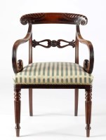 Lot 1286 - A William IV mahogany open arm dining chair,...