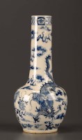 Lot 33 - A blue and white vase, painted with dragons...