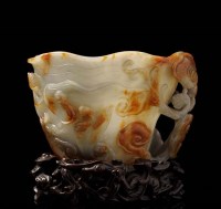 Lot 58 - A Jade libation cup, Gong, of Lingxi form, the...