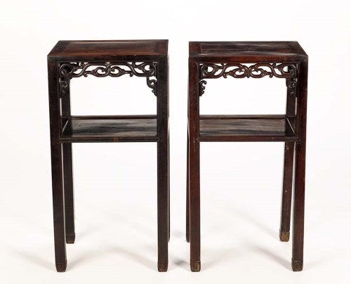 Lot 69 - Two similar carved Chinese hardwood tables, of...
