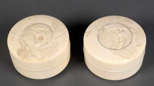 Lot 81 - Two carved ivory boxes, both with different...