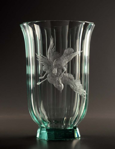 Lot 91 - Moser: a post war flared green glass vase of...