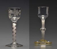 Lot 100 - An 18th Century wine glass, with ogee bowl,...