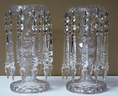 Lot 107 - A pair of glass lustres, of typical form, the...