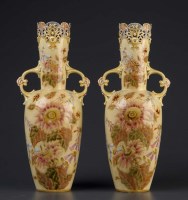 Lot 134 - Zsolnay, Pecs: a pair of twin-handled vases,...