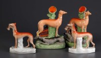 Lot 153 - Four 19th Century Staffordshire greyhounds,...