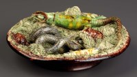 Lot 167 - A Portuguese Palissy style dish, typically...