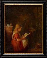 Lot 488 - 19th British School A YOUNG WOMAN READING AT A...