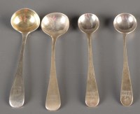 Lot 545 - Four 19th Century mustard spoons, three George...