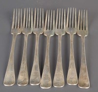 Lot 574 - Seven Victorian table forks, by Reid & Sons,...