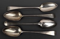 Lot 584 - Fifteen George III tablespoons, seven by John...