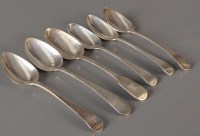 Lot 728 - Three George III table spoons, two by Smith &...