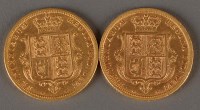 Lot 811 - Two Victorian Australian gold half sovereigns,...