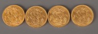 Lot 822 - Four George V gold sovereigns, 1911, 1917 and...