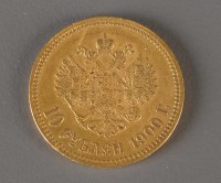 Lot 823 - A Nicholas II gold 10 Rouble, 1900, 8.6g.