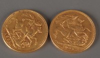 Lot 825 - Two Edward VII gold sovereigns, 1902 and 1905.