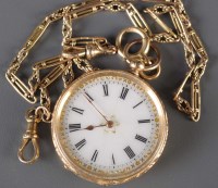 Lot 836 - A gold cased fob watch, the case engraved with...