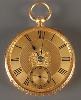 Lot 841 - An 18ct gold cased fob watch, by Lister & Sons,...