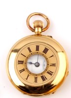 Lot 843 - An 18ct gold cased half hunter fob watch, by...