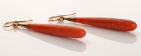 Lot 854 - A pair of Victorian coral and gold earrings, c....