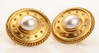 Lot 882 - A pair of yellow gold and cultured pearl...