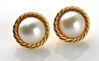 Lot 929 - A pair of Mabe cultured pearl and gold...