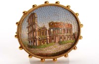 Lot 1000 - A micro mosaic and gold brooch, c.1860, the...