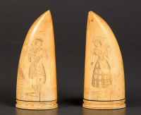 Lot 1104 - A pair of scrimshaw work whales teeth,...