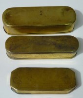 Lot 1107 - Three 18th Century Dutch brass tobacco boxes,...