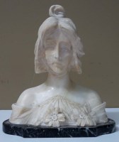 Lot 1165 - An Art Nouveau alabaster bust of a woman,...