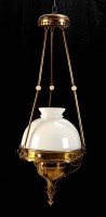 Lot 1189 - An Art Nouveau brass hanging oil lamp, by...