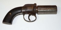 Lot 1223 - A 19th Century six-shot pepperpot pistol, the...