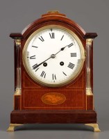 Lot 1293 - A Sheraton revival mahogany bracket clock, the...