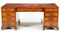 Lot 1320 - A Chippendale style mahogany pedestal desk,...