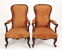 Lot 1363 - A pair of mahogany framed armchairs, the...