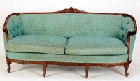 Lot 1402 - A French mahogany frame settee with carved...