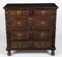 Lot 1427 - A late 17th Century oak graduated four drawer...