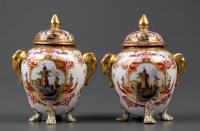 Lot 254 - A pair of Dresden vases and covers, painted...