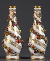 Lot 282 - † A pair of Dresden bottle vases, with...