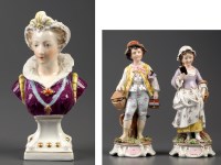 Lot 350 - A pair of male and female Dresden figures,...