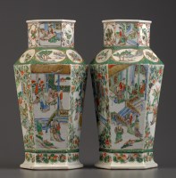 Lot 377 - A pair of Famille Vert vases, 19th Century, of...