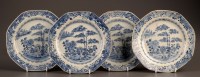 Lot 381 - † Four 18th Century blue and white plates,...