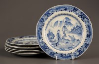 Lot 382 - † Seven 18th Century blue and white plates,...