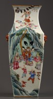 Lot 385 - † A Chinese Canton enamel vase, of square...