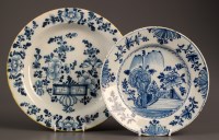 Lot 427 - † Two 18th Century blue and white delft plates,...