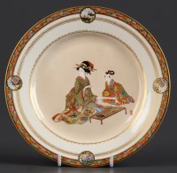 Lot 465 - Kinkozan: a Satsuma plate, painted with a...